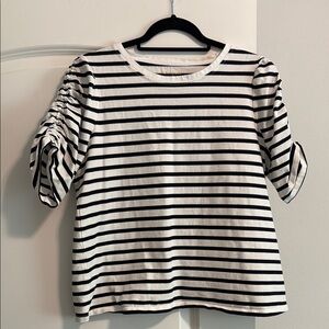 Kate Spade Navy and White Ruched Puff Sleeve Tee